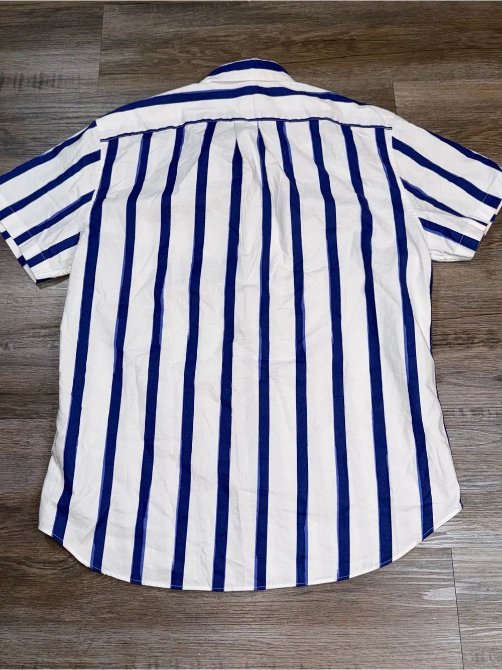 J. Crew Shirt Mens M Short Sleeve Button-Up Broken-In Oxford Striped Blue White